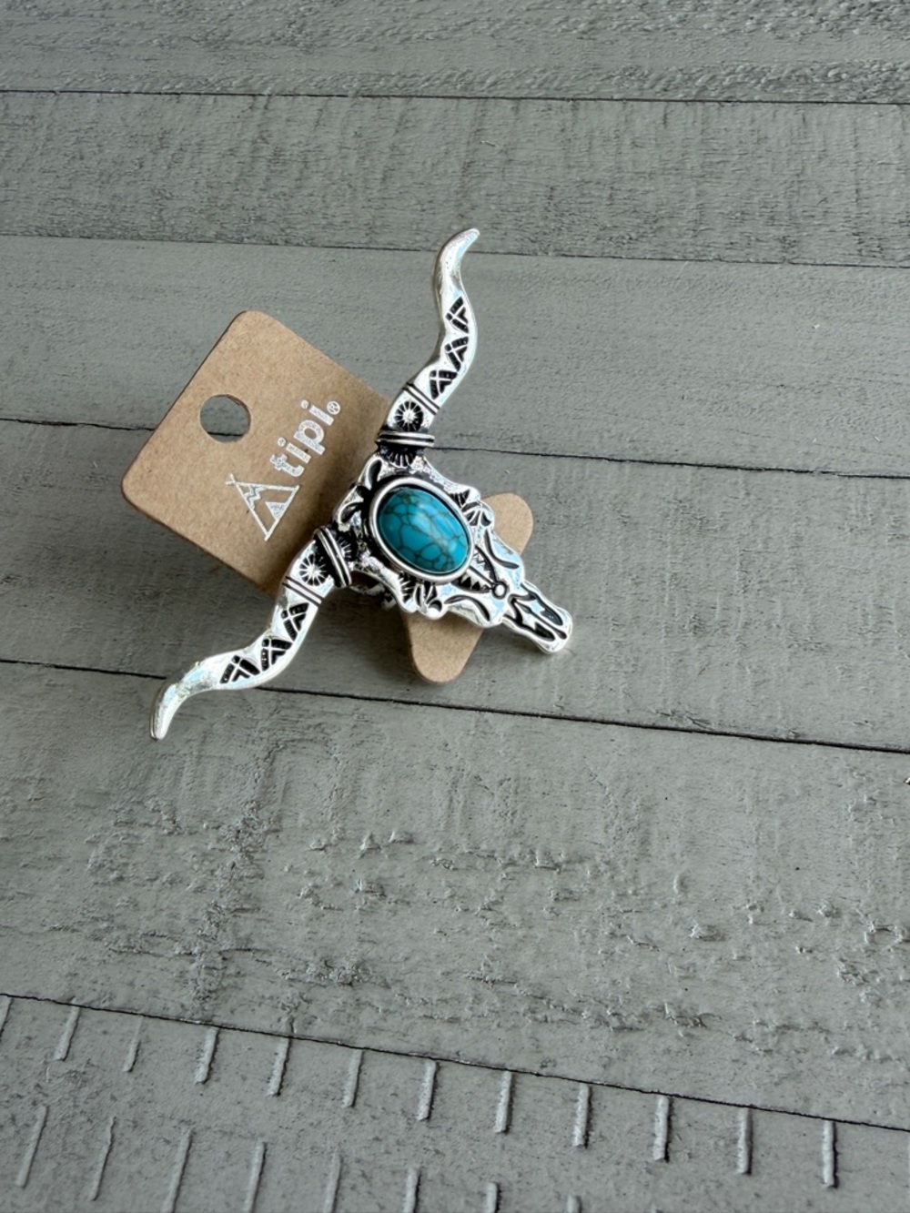 Western Fashion Steer Skull Turquoise Ring- New